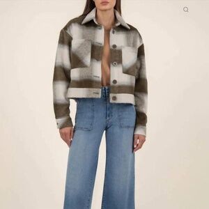 KUT From The Kloth Wool Plaid Jacket  Women's Brown/Cream size M cabin core